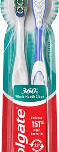Colgate 360° Toothbrush with Tongue and Cheek Cleaner, Medium - 2 Count