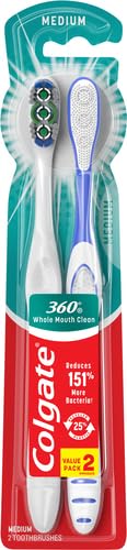 Colgate 360° Toothbrush with Tongue and Cheek Cleaner, Medium - 2 Count