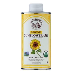 la tourangelle, organic high oleic sunflower oil, neutral oil for medium to high heat cooking and skin care, non gmo, pesticide and chemical free, 16.9 fl oz