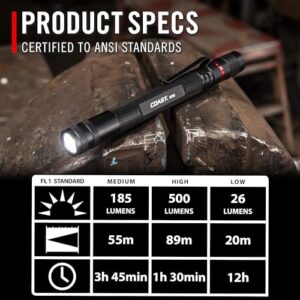 COAST HP3R 500 Lumen Rechargeable LED Penlight with TWIST FOCUS, Black