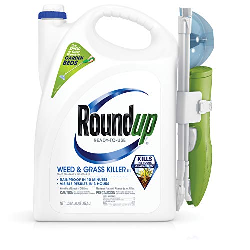 Roundup Ready-To-Use Weed & Grass Killer III -- with Sure Shot Wand, Use in & Around Vegetable Gardens, Tree Rings, Flower Beds, Patios & More, Kills to the Root, 1.33 gal.