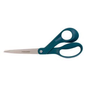 fiskars scissors, stainless steel scissors all purpose, 8 inch, adriatic blue