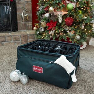 Deluxe Christmas Ornament Storage Box - Holds 48 Ornaments up to 6 Inches Tall by Any Width/Length, 2 Removable Trays with Moving Dividers