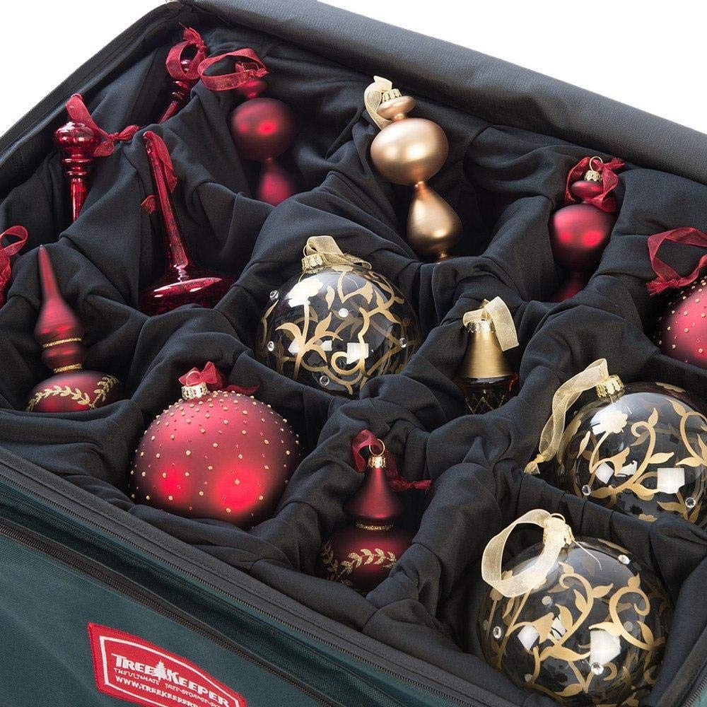 Deluxe Christmas Ornament Storage Box - Holds 48 Ornaments up to 6 Inches Tall by Any Width/Length, 2 Removable Trays with Moving Dividers