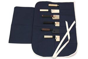 yoshihiro cotton knife pouch/bag japanese sushi chef knife accessories (6 slots) (dark navy)