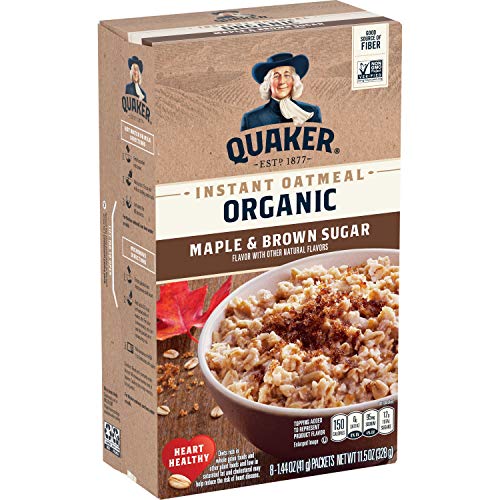 Quaker Organic Instant Oatmeal, Maple & Brown Sugar, Breakfast Cereal, 8 Packets