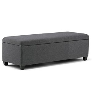 simplihome avalon 48 inch wide rectangle lift top storage ottoman bench in upholstered slate grey linen look fabric with large storage space, for the living room, entryway, bedroom, contemporary