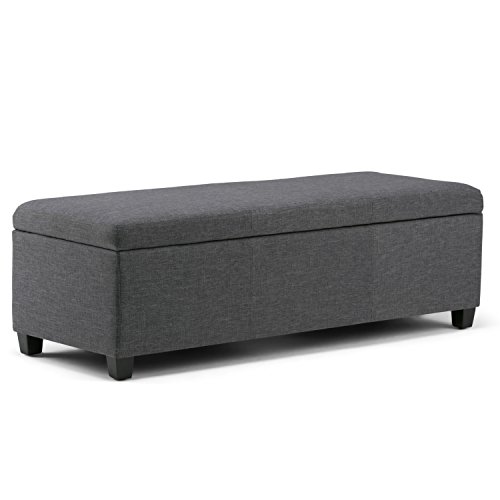 SIMPLIHOME Avalon 48 Inch Wide Rectangle Lift Top Storage Ottoman Bench in Upholstered Slate Grey Linen Look Fabric with Large Storage Space, For the Living Room, Entryway, Bedroom, Contemporary