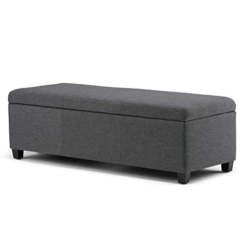 SIMPLIHOME Avalon 48 Inch Wide Rectangle Lift Top Storage Ottoman Bench in Upholstered Slate Grey Linen Look Fabric with Large Storage Space, For the Living Room, Entryway, Bedroom, Contemporary