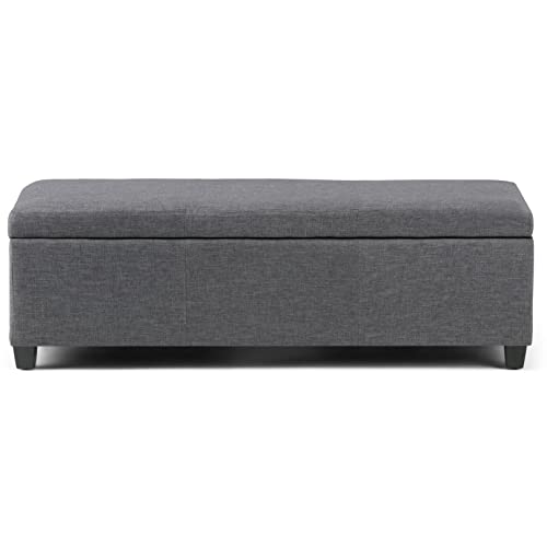 SIMPLIHOME Avalon 48 Inch Wide Rectangle Lift Top Storage Ottoman Bench in Upholstered Slate Grey Linen Look Fabric with Large Storage Space, For the Living Room, Entryway, Bedroom, Contemporary