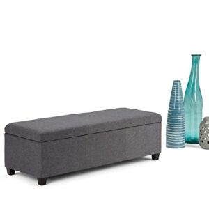 SIMPLIHOME Avalon 48 Inch Wide Rectangle Lift Top Storage Ottoman Bench in Upholstered Slate Grey Linen Look Fabric with Large Storage Space, For the Living Room, Entryway, Bedroom, Contemporary