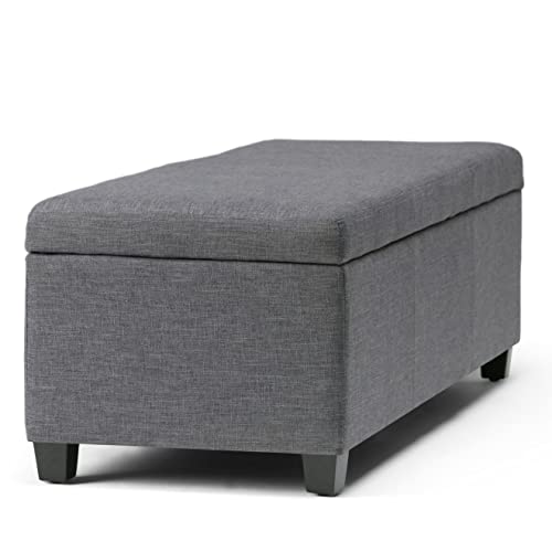 SIMPLIHOME Avalon 48 Inch Wide Rectangle Lift Top Storage Ottoman Bench in Upholstered Slate Grey Linen Look Fabric with Large Storage Space, For the Living Room, Entryway, Bedroom, Contemporary