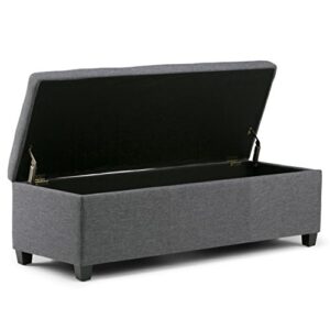 SIMPLIHOME Avalon 48 Inch Wide Rectangle Lift Top Storage Ottoman Bench in Upholstered Slate Grey Linen Look Fabric with Large Storage Space, For the Living Room, Entryway, Bedroom, Contemporary