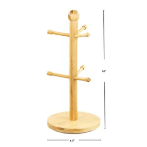 Home Basics Bamboo Mug Tree, Holds Up to 6 Coffee Cups, Free Standing, Circular Base, Kitchen Countertop, Beige (1)