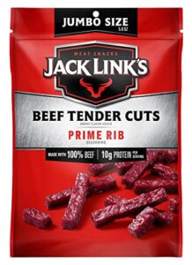 jack link's tender cuts, prime rib flavor, 5.6 oz sharing-size bag and jerky snack with 11g of protein and 70 calories, made with premium beef, 96 percent fat free