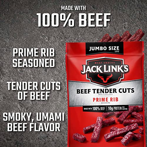 Jack Link's Tender Cuts, Prime Rib Flavor, 5.6 Oz Sharing-Size Bag and Jerky Snack with 11g of Protein and 70 Calories, Made with Premium Beef, 96 Percent Fat Free