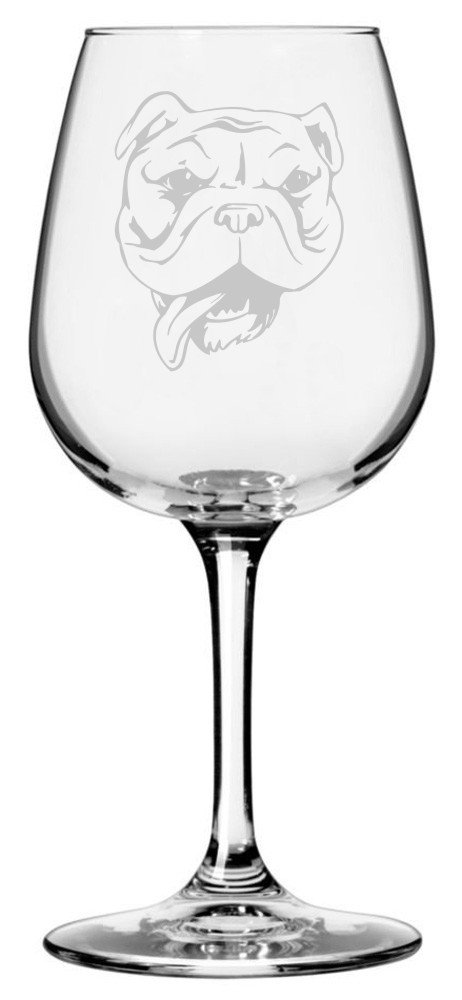 Bulldog Dog Themed Etched 12.75oz Wine Glass