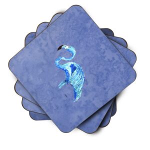 Caroline's Treasures 8873FC Flamingo On Slate Blue Foam Coaster Set of 4 Set of 4 Cup Coasters for Indoor Outdoor, Tabletop Protection, Anti Slip, Mouse pad Material