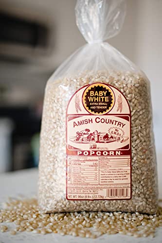 Amish Country Popcorn | 6 lb Bag | Popcorn Kernels | Small and Tender | Old Fashioned, Non-GMO and Gluten Free (6 Pound (Pack of 1), Baby White)