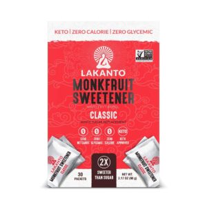 lakanto classic monk fruit sweetener with erythritol packets - white sugar replacement, zero net carbs, zero calorie, sweeten on the go, coffee, lemonade, tea, desserts - classic (30 count)