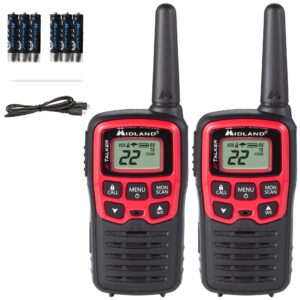 midland® - t31vp - x talker - 22 channel frs walkie talkies - extended range two-way radios, 38 privacy codes, & noaa weather alert - set of 2 - black/red