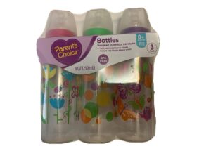 parent's choice bottles, 3-pack, 9oz, slow flow, for 0+ months assorted colors