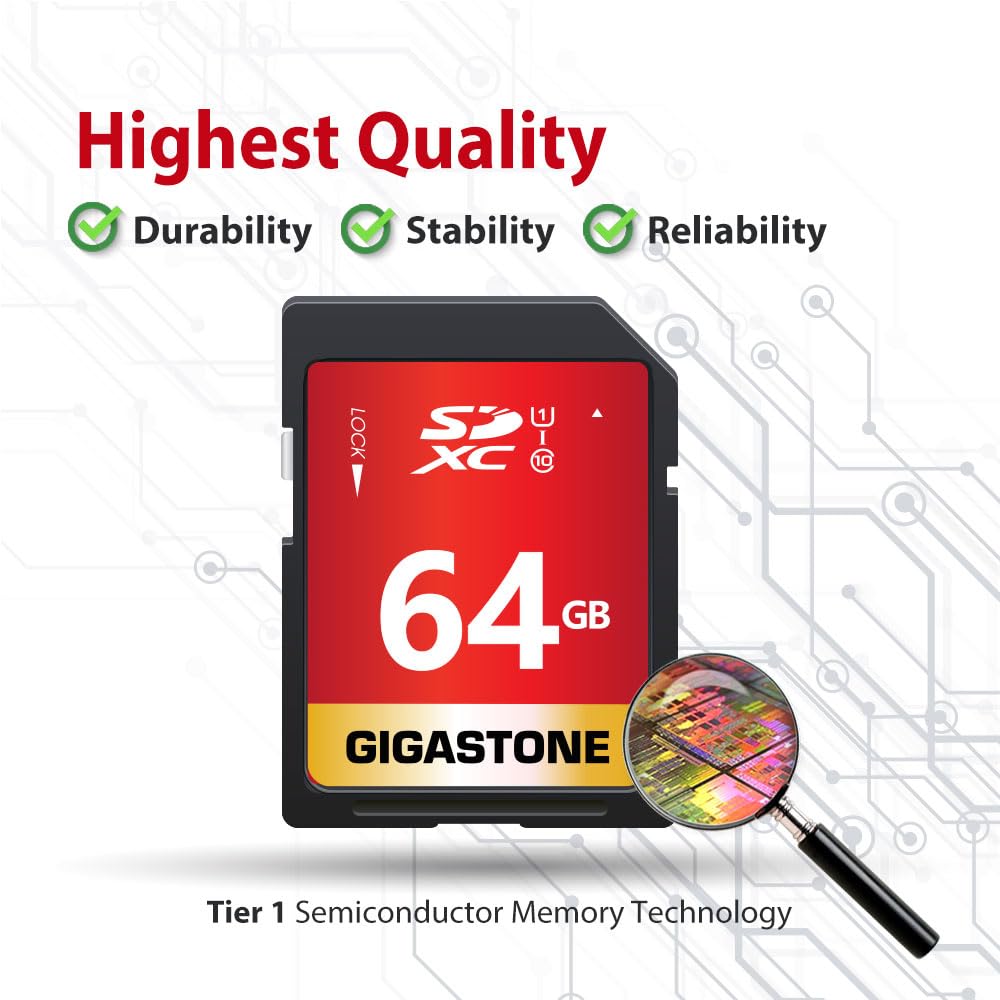 Gigastone 64GB SD Card UHS-I U1 Class 10 SDXC Memory Card High Speed Full HD Video Canon Nikon Sony Pentax Kodak Olympus Panasonic Digital Camera