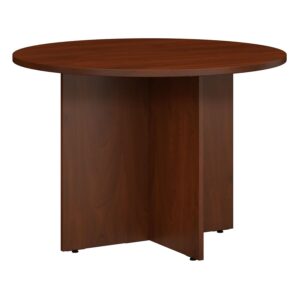 bush business furniture round conference table with wood base, circular meeting room desk for 4 users, 42w, hansen cherry