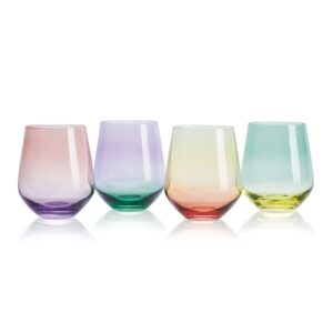 mikasa chroma set of 4 stemless wine glasses, 13 ounce, rainbow