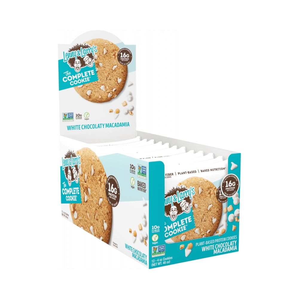 Lenny & Larry's The Complete Cookie, White Chocolaty Macadamia, Soft Baked, 16g Plant Protein, Vegan, Non-GMO, 4 Ounce Cookie (Pack of 12)