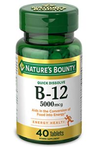 nature's bounty vitamin b12, quick dissolve vitamin supplement, supports energy metabolism and nervous system health, 5000mcg, 40 tablets