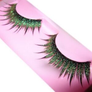 goege shiny long and thick exaggerated false eyelashes extension for women girls cosplay fancy ball halloween (green)