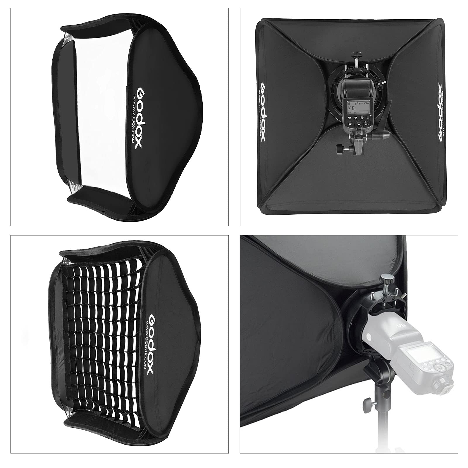 Godox 32"x 32" /80x80cm Foldable Flash Softbox Kit with Grid, S-Type Speedlite Bracket Bowens Mount and Carring Case for Camera Flash Speedlight Studio Portraits,Product Photography,Video Shooting