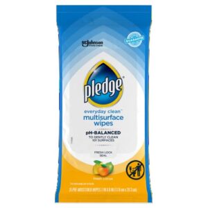 pledge multisurface furniture polish wipes, works on wood, granite, and leather, cleans and protects, fresh citrus - pack of 1 (25 total wipes)