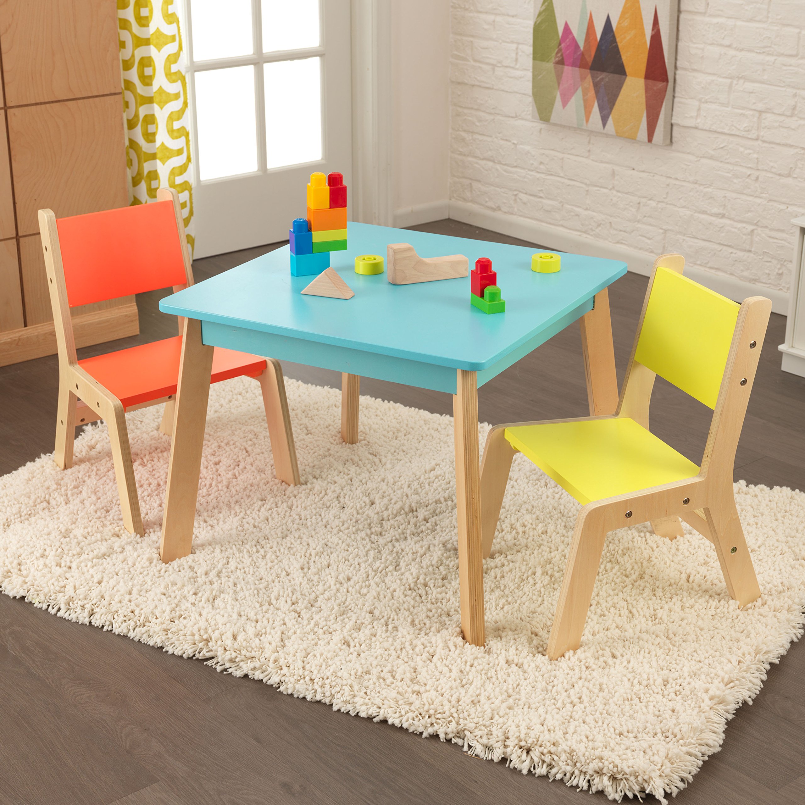 KidKraft Highlighter Children's Modern Table and Chair Set - Bright Colored Wooden Kid's Furniture, Gift for Ages 3-8
