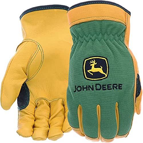 John Deere JD00008-XL Men's Top Grain Deerskin Leather Driver Gloves, Abrasion Resistant, Tan, Water Resistant, Green, X-Large