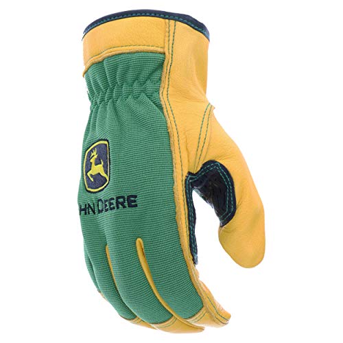 John Deere JD00008-XL Men's Top Grain Deerskin Leather Driver Gloves, Abrasion Resistant, Tan, Water Resistant, Green, X-Large