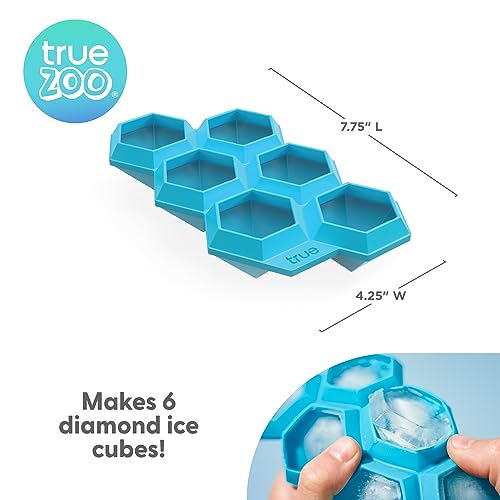 TrueZoo Diamond Silicone Mold Tray for Whiskey Bath Bombs, Candy, Soap, and DIY Crafts, Dishwasher Safe, 1.75", Blue, Set of 1, Makes 6 Ice Cubes