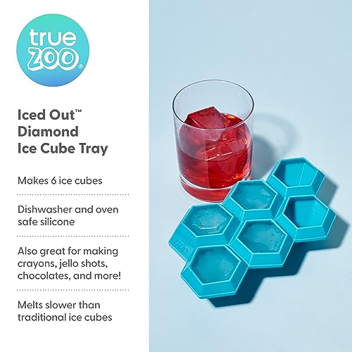 TrueZoo Diamond Silicone Mold Tray for Whiskey Bath Bombs, Candy, Soap, and DIY Crafts, Dishwasher Safe, 1.75", Blue, Set of 1, Makes 6 Ice Cubes