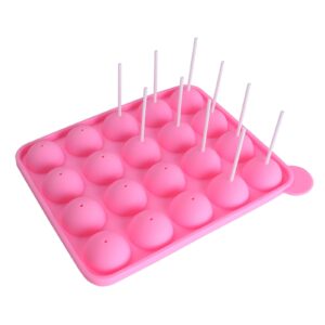 warmbuy 20 cavity silicone cake pop mold lollipop baking mold tray with sticks, pink
