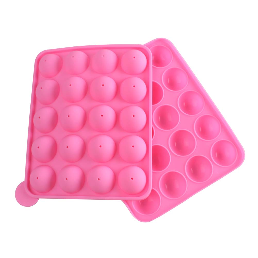 WARMBUY 20 Cavity Silicone Cake Pop Mold Lollipop Baking Mold Tray with Sticks, Pink