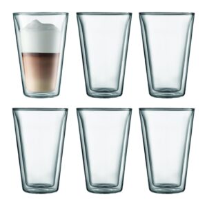 bodum canteen double wall insulated glasses, 13.5 ounce, chrome, pack of 6