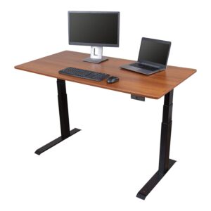 stand up desk store electric adjustable height standing desk with programmable memory (black frame/teak top, 60" wide)