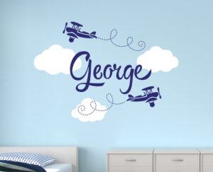 custom airplane name wall decal - boys name wall decals - nursery wall decals - airplanes wall decor