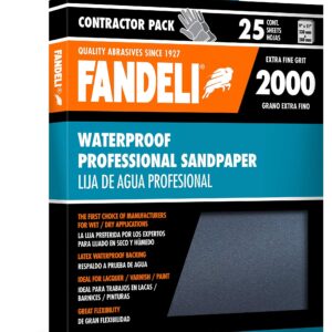 Fandeli | Waterproof Sandpaper | 2000 Grit | 25 Sheets 9'' x 11'' | For Car Polishing, Wooden Furniture Sanding and Metal Sanding | Water Resistant