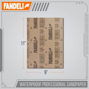 Fandeli | Waterproof Sandpaper | 2000 Grit | 25 Sheets 9'' x 11'' | For Car Polishing, Wooden Furniture Sanding and Metal Sanding | Water Resistant