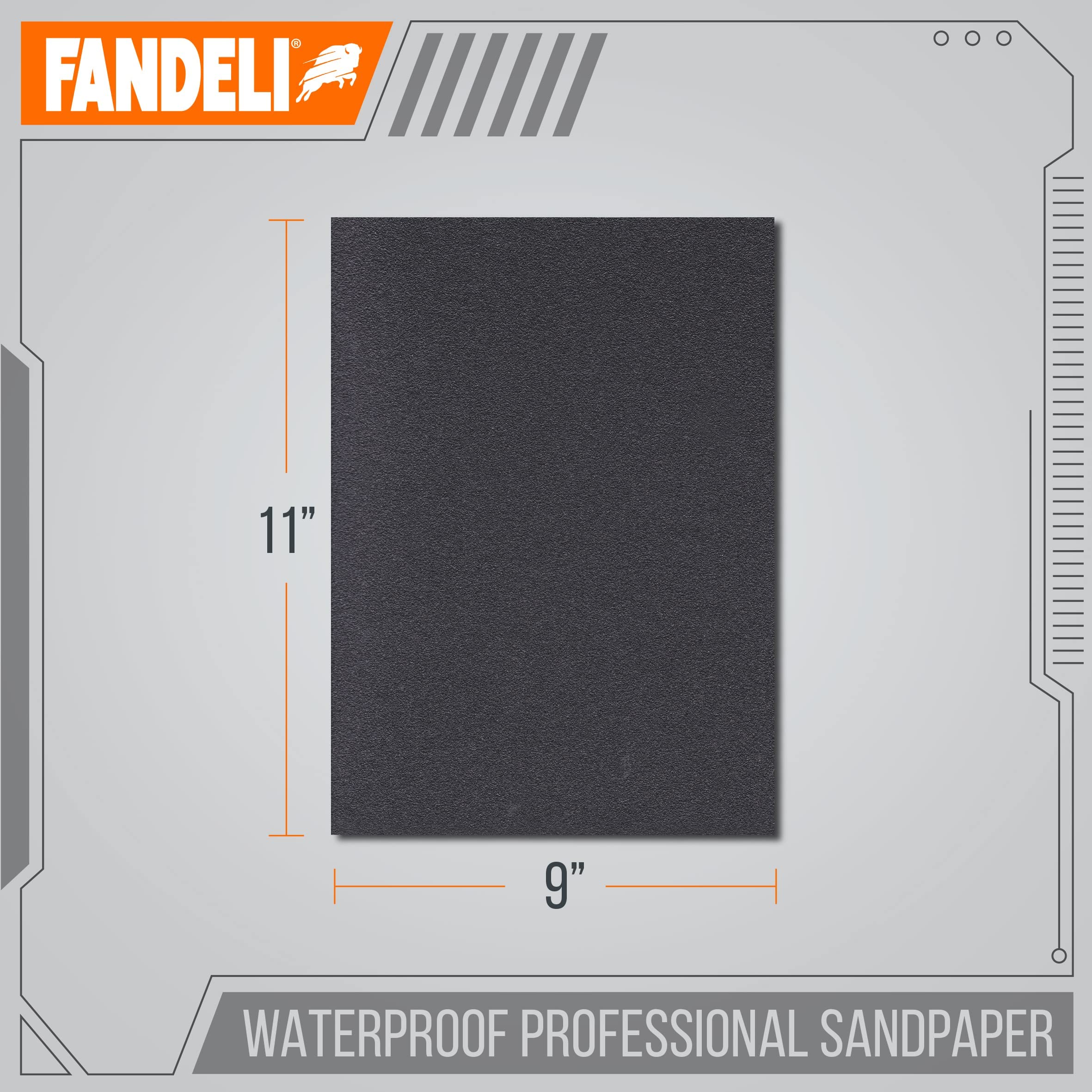 Fandeli | Waterproof Sandpaper | 2000 Grit | 25 Sheets 9'' x 11'' | For Car Polishing, Wooden Furniture Sanding and Metal Sanding | Water Resistant