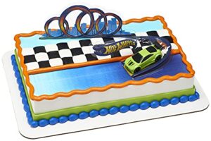 decoset® hot wheels drift birthday cake decorations, 2-piece topper with race car and 3d racetrack plaque, create action-packed racing cakes for birthdays and parties