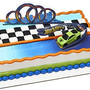 DecoSet® Hot Wheels Drift Birthday Cake Decorations, 2-Piece Topper with Race Car and 3D Racetrack Plaque, Create Action-Packed Racing Cakes for Birthdays and Parties