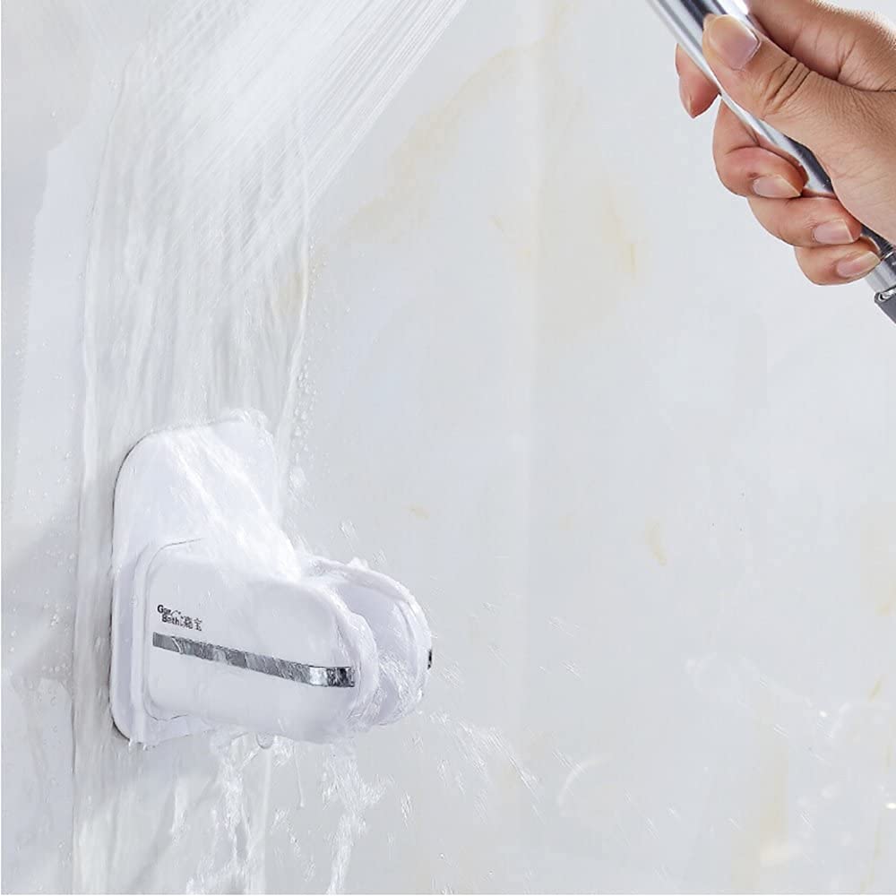 Podxco Adjustable Handheld Shower Head Holder Bracket, Plastic Bathroom Adhesive Showerhead Adapter, Waterproof, Wall Mounted, Universal Showering Components - NO Tools Required